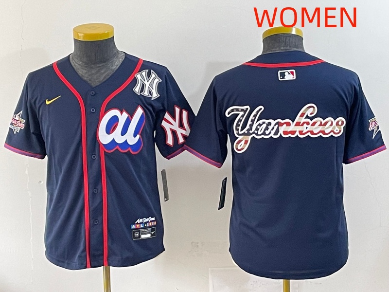 Women 2025 New York Yankees Blank Drak Blue All star Blank Blue Nike MLB Jersey style 18